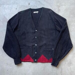 True Vintage 60s Black Mohair Wool Blend Suede Cardigan Large Kurt Cobain Grunge
